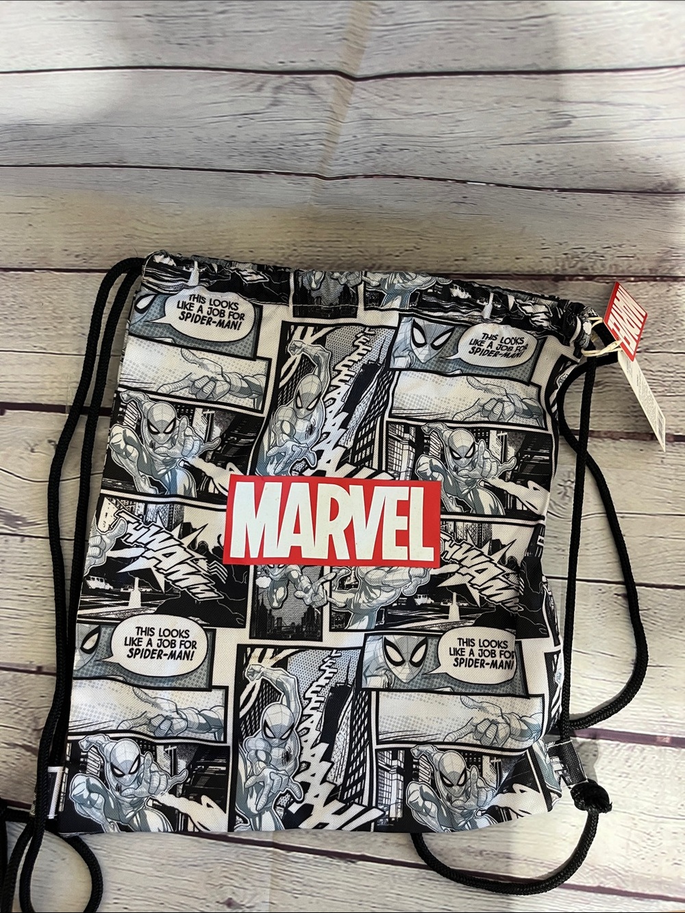Marvel Black & White Comic Drawstring Backpack with Red Logo